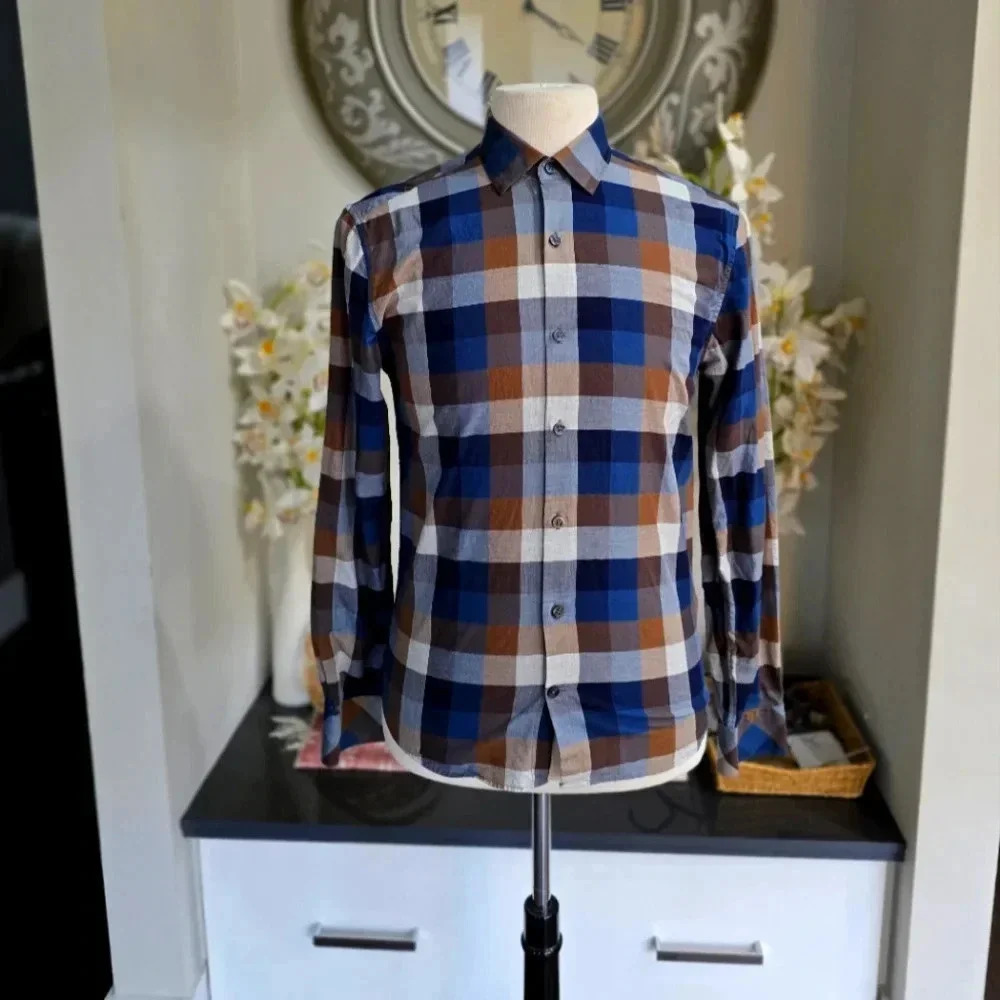 Casual Cool Blue Plaid Par Simons Shirt Size Small
